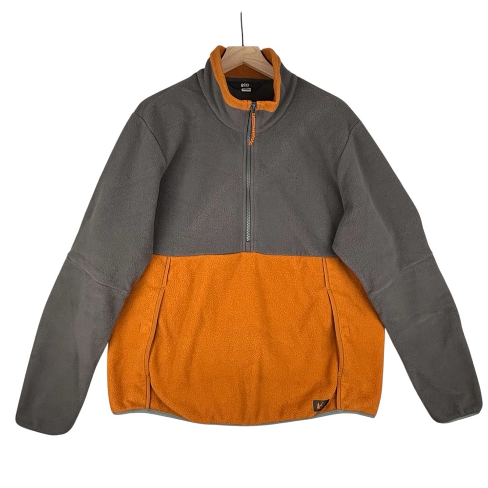 REI Co-op Fleece Jacket Men Large Orange‎ Gray Colorblock Pullover